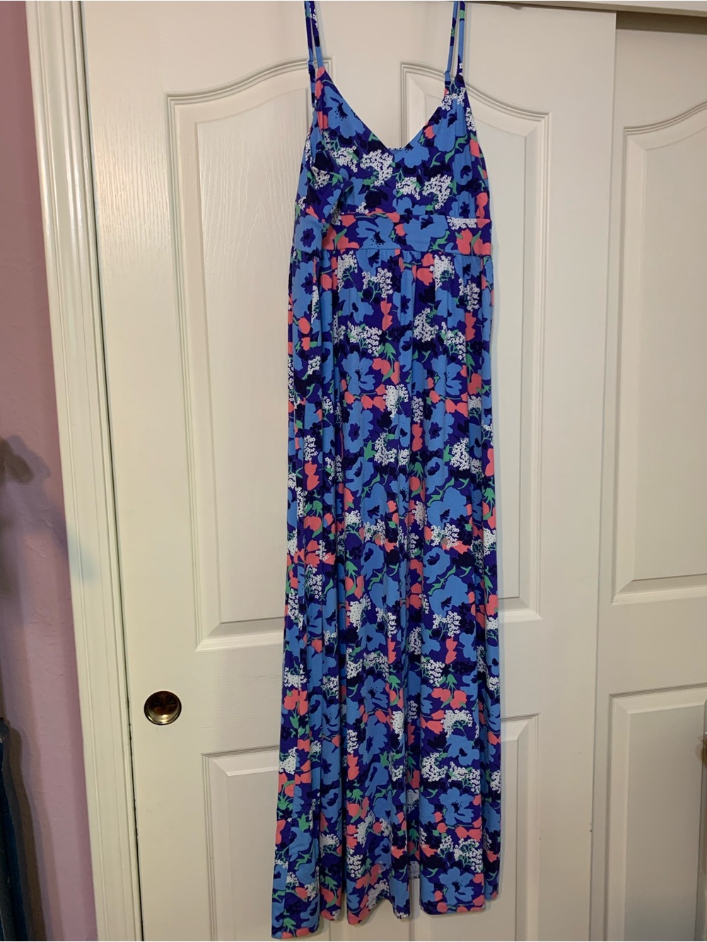 ModCloth Blue Floral Maxi Dress with Pink Accents